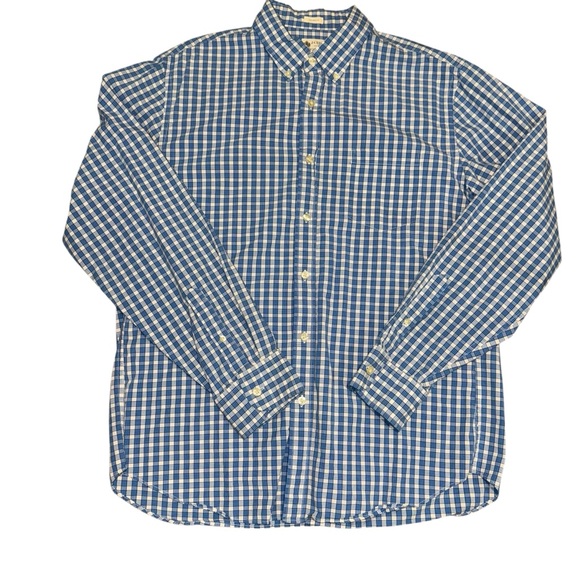 J.Crew Men’s Large Blue Check Button Down Shirt 100% Cotton Washed Casual - Picture 2 of 6
